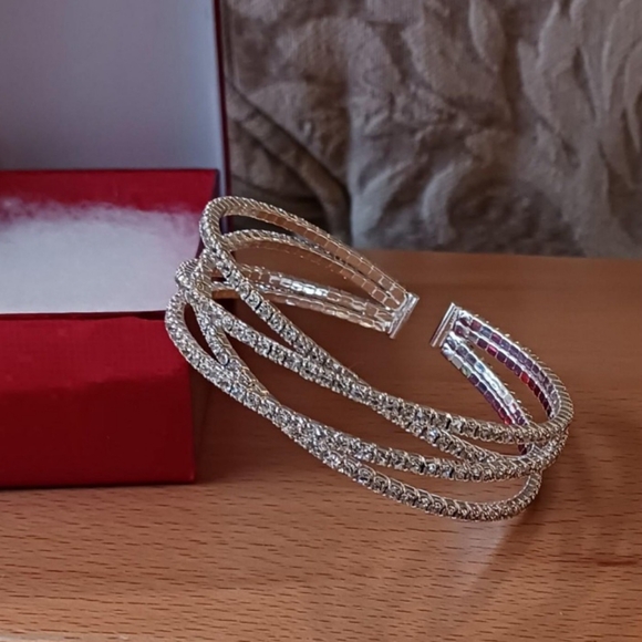 Silver Rhinestone Cuff Bracelet - Picture 2 of 10